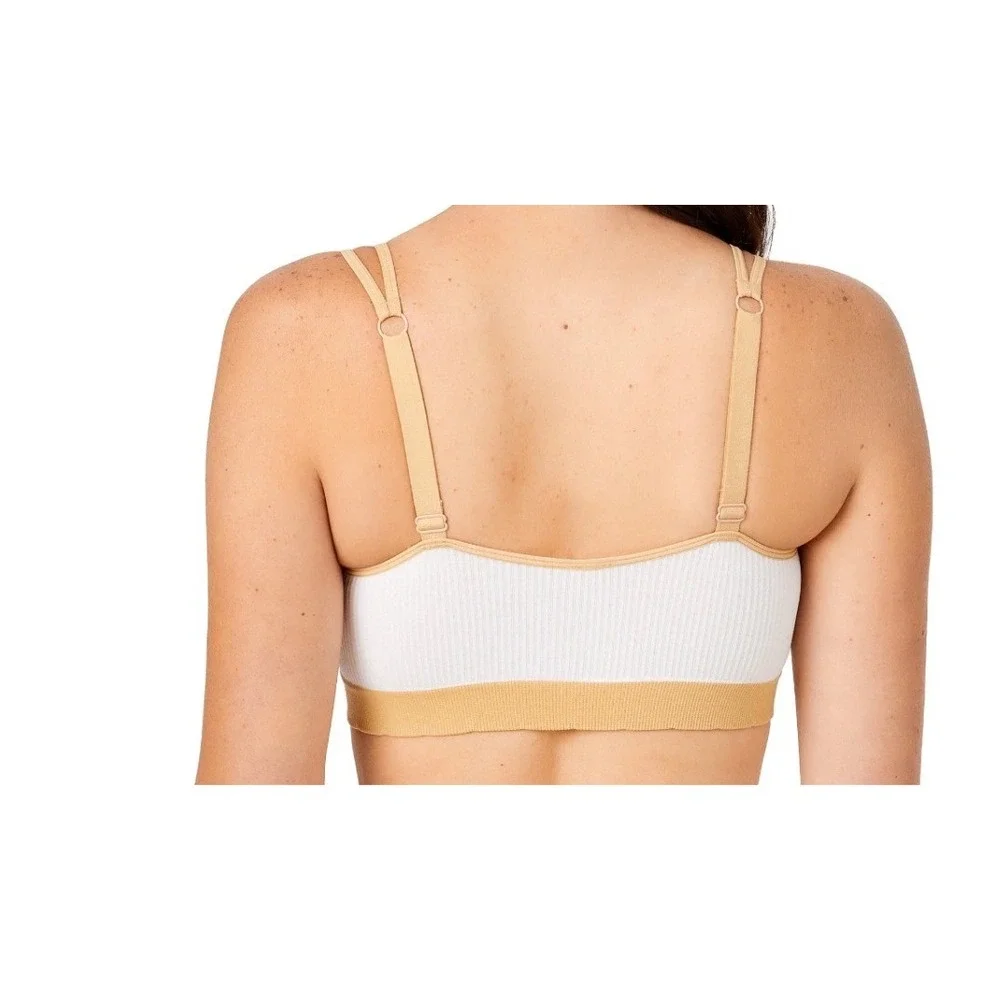 Kindly Yours‎ Bralette Women Large White Tan Seamless Ribbed V-Neck NEW